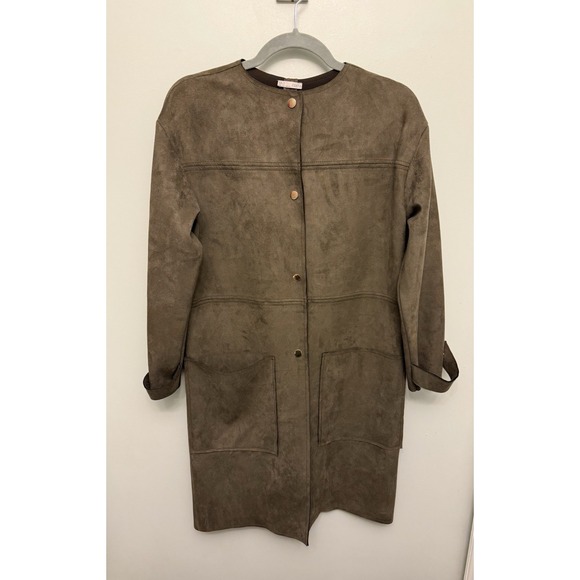 Zara Jackets & Blazers - Zara Faux Suede Jacket Women's Size Small Olive Brown Snap Front WB Collection